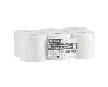 Merida REB702 Ręczniki papierowe w roli ECONOMY CENTER PULL MINI, białe, średnica 17 cm, długość 210 m, jednowarstwowe, zgrzewka 6 rolek
