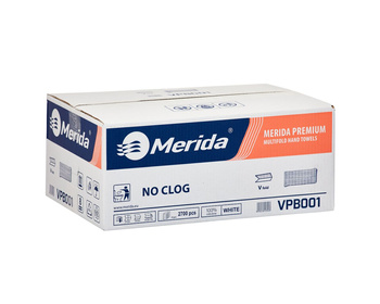 Ręczniki papierowe VPB001 MERIDA PREMIUM celuloza "NO CLOG"  białe,  Spłukiwane w toalecie, 2700 szt