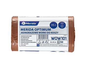 Merida WOW101 Jednorazowe worki na śmieci OPTIMUM, 50 x 60 cm, poj 35 l, rolka 50 szt., BRĄZOWE, HDPE/LDPE