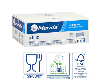 Merida VTB016 Ręczniki papierowe TOP, białe, dwuwarstwowe, 3200 szt., ECOLABEL