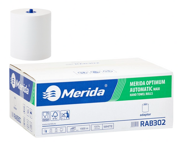 Merida RAB302 Ręczniki papierowe w roli z adaptorem OPTIMUM AUTOMATIC MAXI, białe, średnica 19 cm, długość 250 m, jednowarstwowe, karton 6 rolek