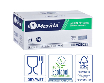 Merida VOB033 Ręczniki papierowe OPTIMUM, białe, dwuwarstwowe, 3200 szt., ECOLABEL