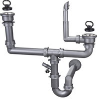 Syfon do zlewozmywaka stalowego nakładanego 2-komorowy Deante