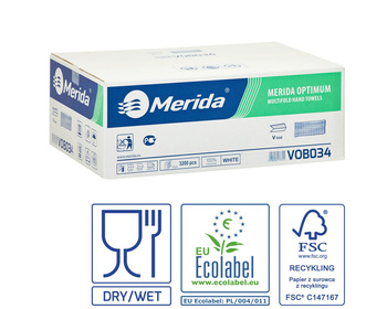 Merida VOB034 Ręczniki papierowe OPTIMUM, białe, dwuwarstwowe, 3200 szt., ECOLABEL