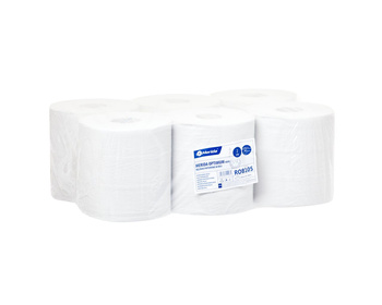 Merida ROB105 Ręczniki papierowe w roli OPTIMUM MAXI, białe, średnica 19,5 cm, długość 150 m, dwuwarstwowe, zgrzewka 6 rolek