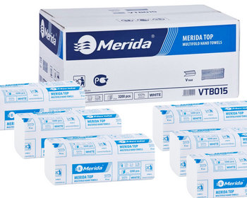 Merida VTB015 Ręczniki papierowe TOP, białe, dwuwarstwowe, 3200 szt., ECOLABEL